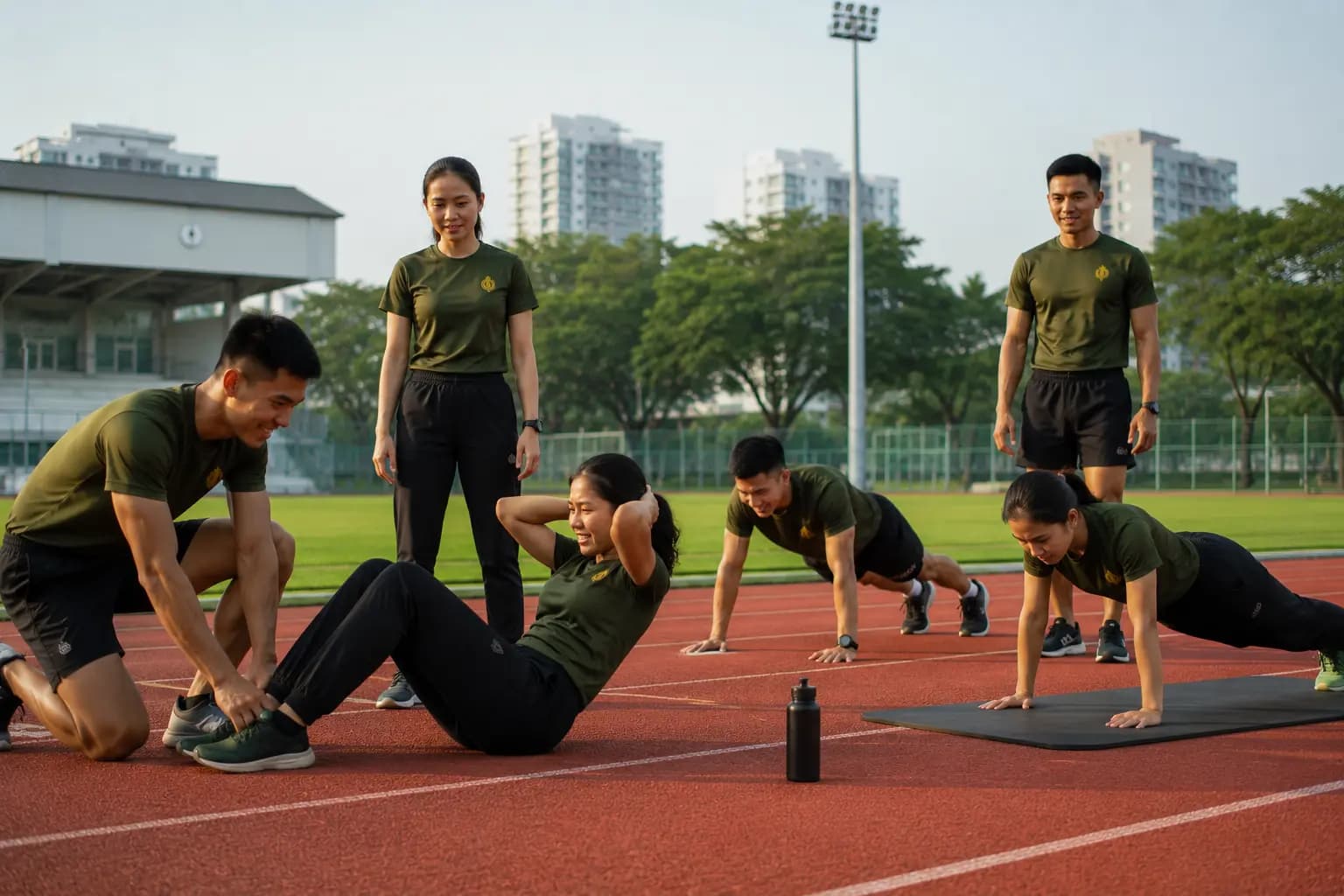 Group of NSmen and NSwomen doing IPPT fitness training in Singapore